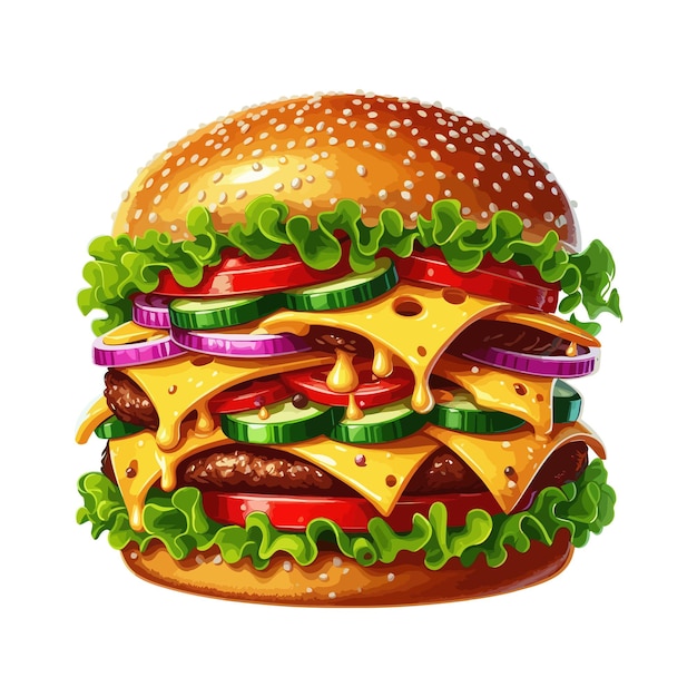 MouthWatering Burger with Cheese and Fresh Toppings Clipart for Food Lovers