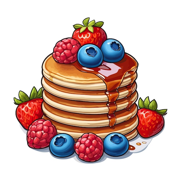 MouthWatering Pancakes with Blueberries and Strawberries Vector Illustrations