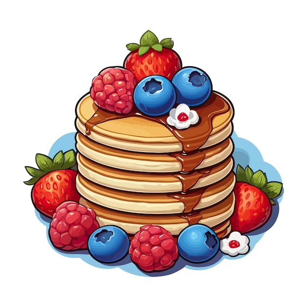 Mouthwatering Pancakes with Blueberries and Strawberries Vector Illustrations