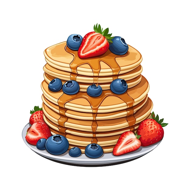 MouthWatering Pancakes with Blueberries and Strawberries Vector Illustrations