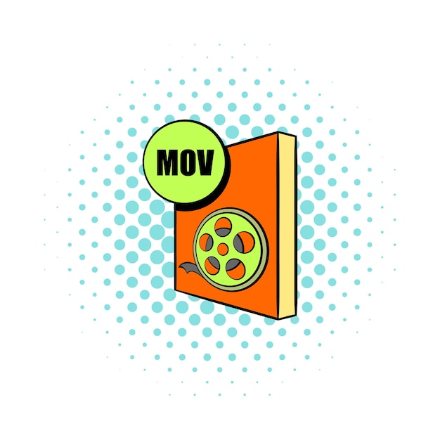 Vector mov file icon in comics style on a white background