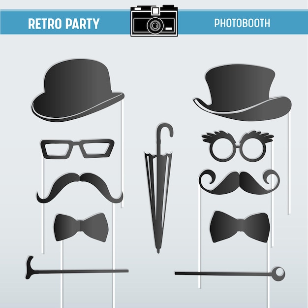 Movember Retro party printable Glasses, Hats, Moustaches, Masks for photobooth props in vector