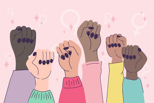 Movement against discrimination inequality antiracism Allyship woman feminism International woman day Multicultural hands holding Community team concept Racial equality