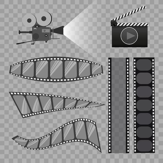 Movie camera, vector illustration. Installed on a transparent background.Cinema equipment.