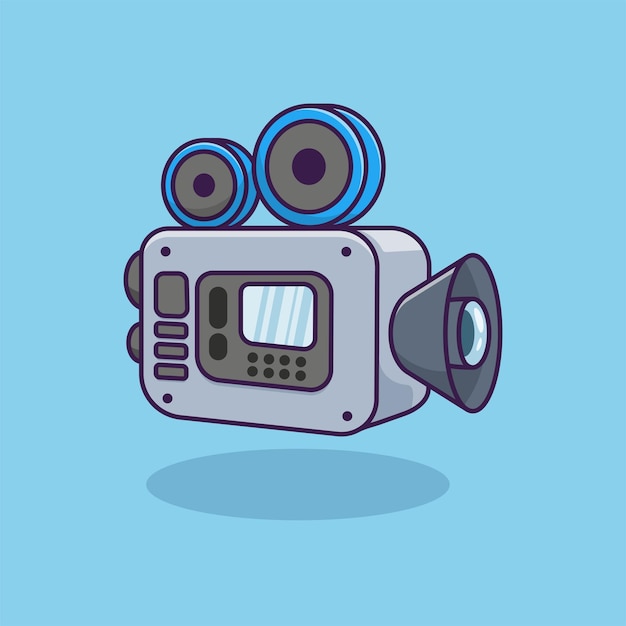 Movie camera with film roll cartoon icon illustration isolated object