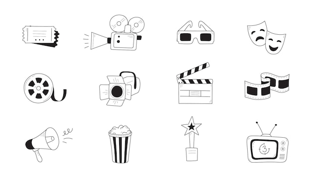 Movie cinema entertainment doodle icon illustration