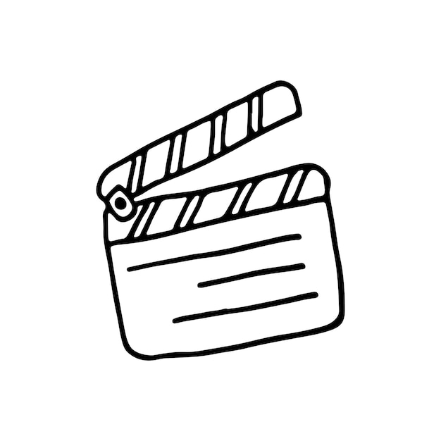 A movie clapperboard is a board with margins and two bars Numerator Doodle Vector illustration Hand drawn Outline