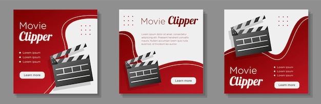 Vector movie clipper social media post banner set cinematic theater advertisement concept theater