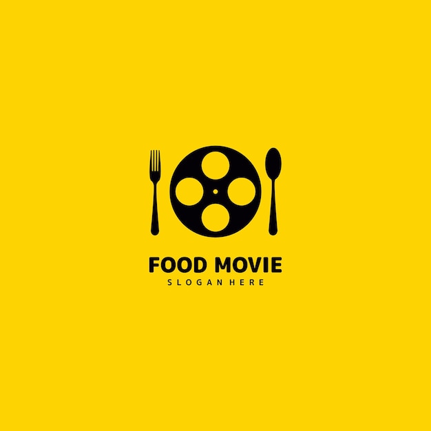 Movie food logo design film roll with spoon and fork logo icon template