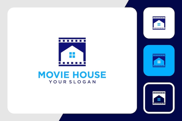 movie house or house logo design with film tape