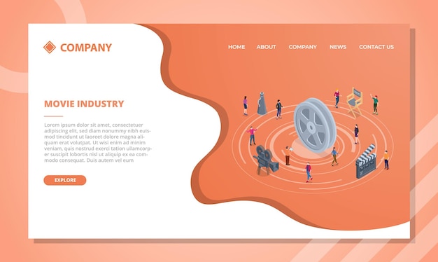 Movie industry concept for website template or landing homepage with isometric style vector