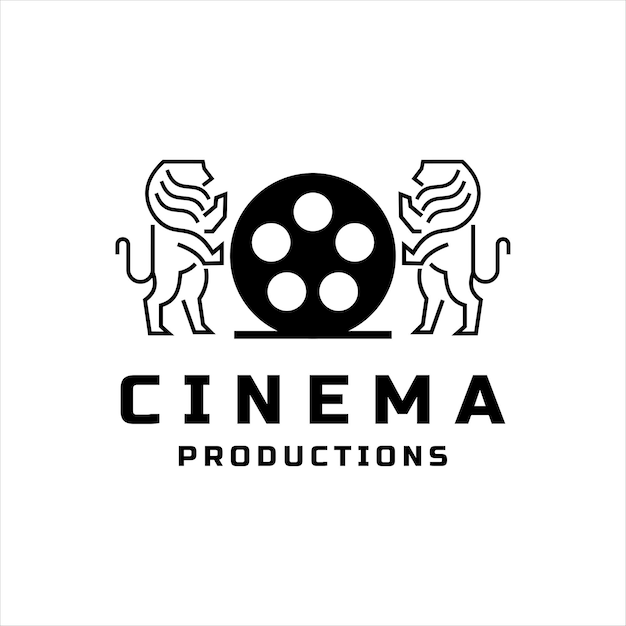 Movie roll film icon Isolated vector icon Black film roll icon with two lions white background