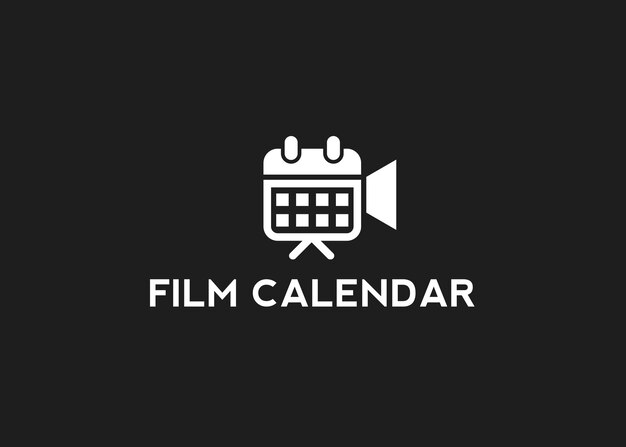 movie schedule logo with calendar and film camera vector silhouette illustration