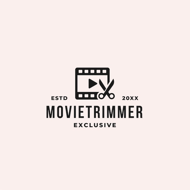 Movie trim and cut logo concept with film strips and scissor for editing and producer