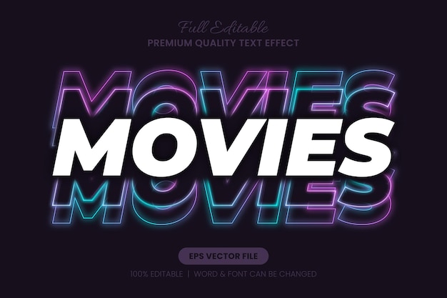 Vector movies neon stacked gradient editable text effect font graphic style