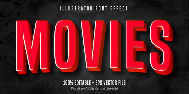 Movies text, 3d red movie style editable font effect