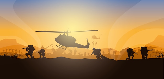 Moving injured person, Military  illustration, Army background, soldiers silhouettes, Artillery, Cavalry, Airborne, Army Medical.