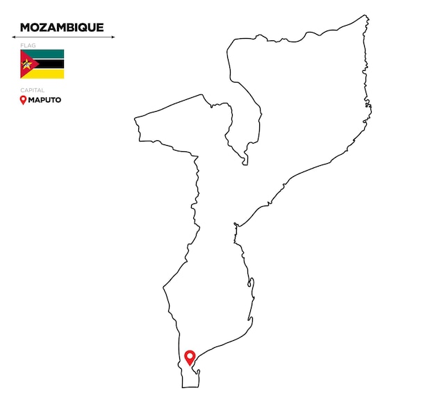 Mozambique political map with capital city maputo national flag and borders african country