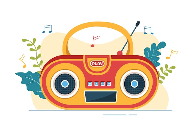 MP3 Player with Headphones and Phone of Music Listening Devices in Mobile App on Illustration