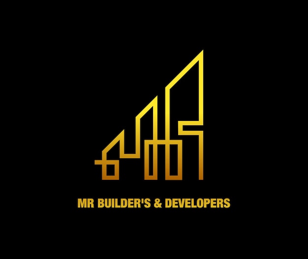 MR Builders and developers golden logo MR letters in Building shape