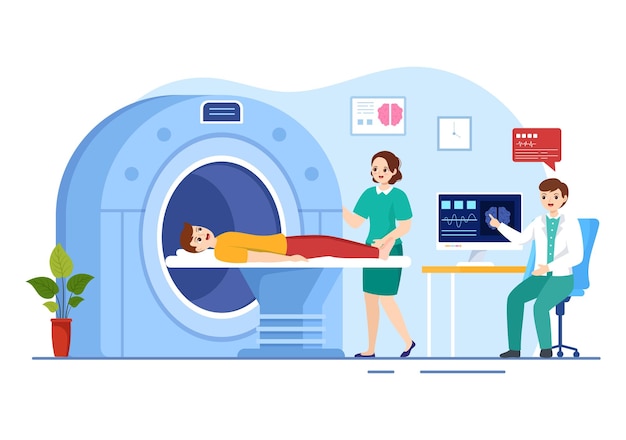 MRI or Magnetic Resonance Imaging Illustration with Doctor on Medical Examination and CT Scan Design