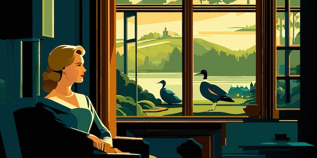 Vector mrs mallards contemplation medium shot of mrs mallard sitting alone in her room looking out of the