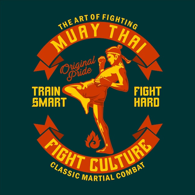 Muay Thai retro illustration in flat design