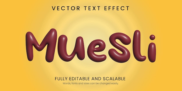 Vector muesli chocolate text effect 3d style editable