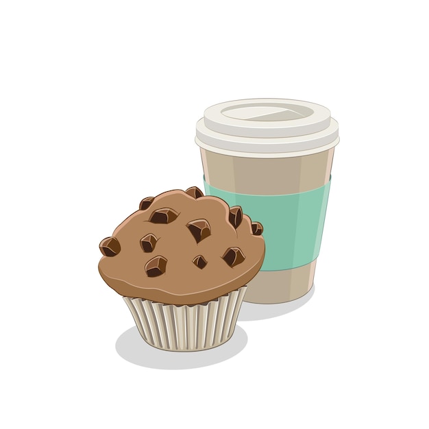 Muffin and Paper Coffee Cup Breakfast Vector Illustration