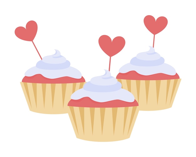 Muffins with heart decorations semi flat color vector object