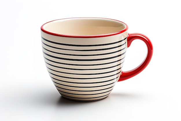 Mug with red an white stripes on a white isolated background