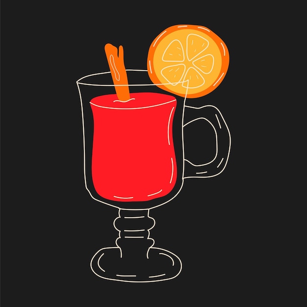 Mulled wine in a cup. Mulled wine with cinnamon.Vector in cartoon style. All elements are isolated