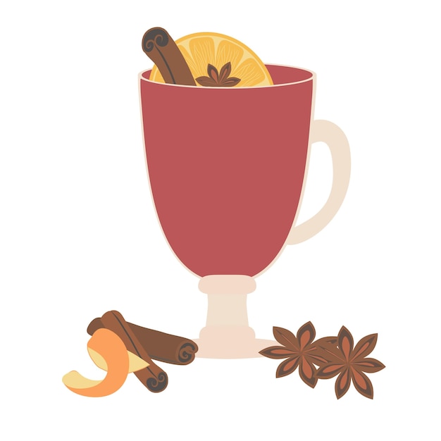 Mulled wine. Hot drink for christmas, autumn. Spiced drink. Cinnamon, anise, orange, ginger.