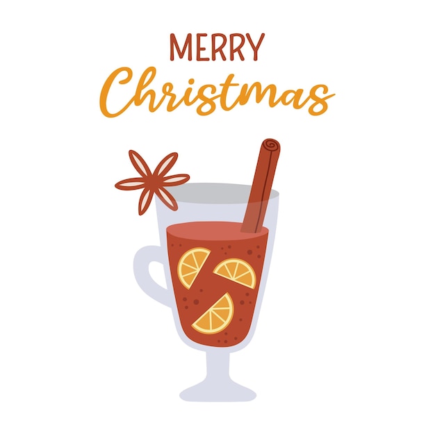 Vector mulled wine in irish glass winter hot drink with letetring merry christmas