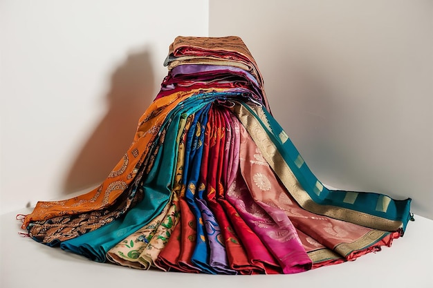 Vector multi colored natural soft smooth silk scarves are beautifully rolled indian sharee