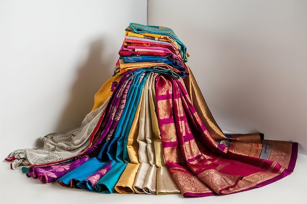 Vector multi colored natural soft smooth silk scarves are beautifully rolled indian sharee