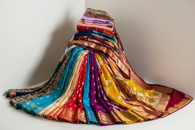 Vector multi colored natural soft smooth silk scarves are beautifully rolled indian sharee