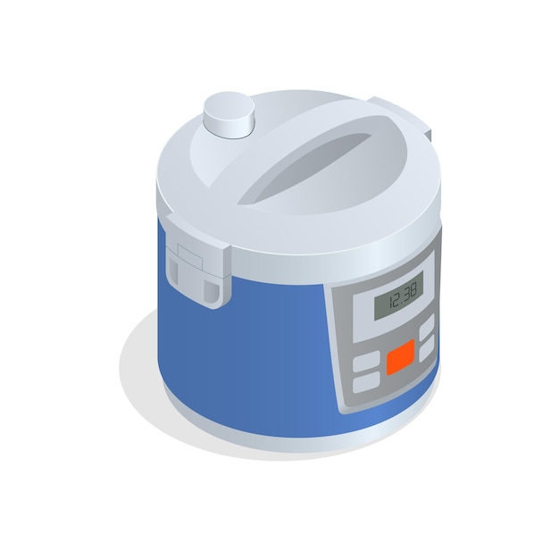 Multi cooker, crock-pot, multivarka isolated on the white. Flat 3d vector isometric illustration.