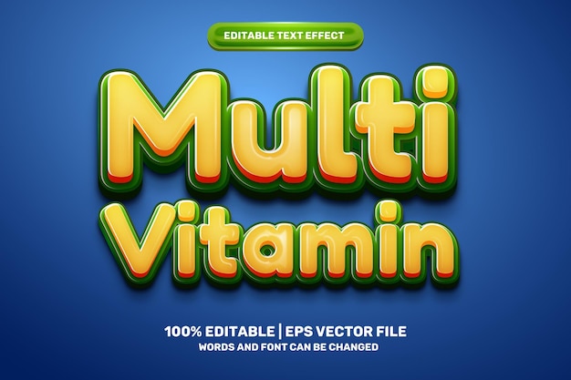 Multi vitamin food 3D logo template Editable text Effect Style