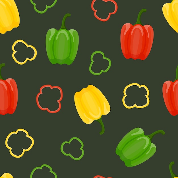 Vector multicolored bell peppers summer seamless pattern