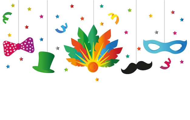 A multicolored carnival decoration on a white background with copy space