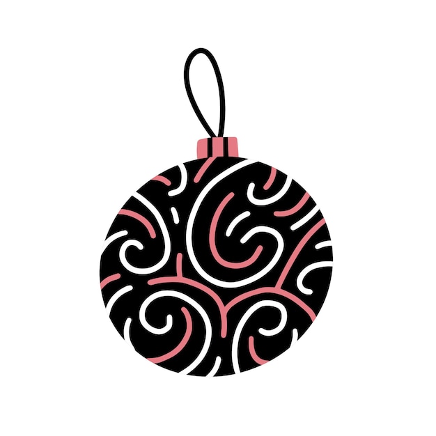 Multicolored Christmas tree toy ball with different lines and in a simple doodle style