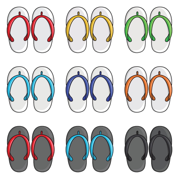 Multicolored flipflops or sandals set