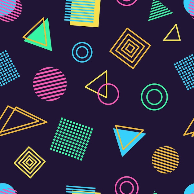 Vector multicolored geometric seamless pattern in 80s style