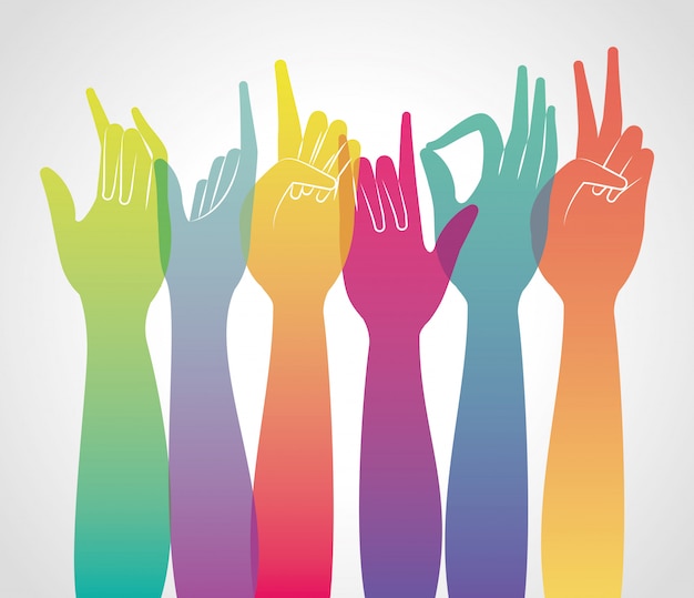 Multicolored gradient hands up  of People arm finger person learn communication healthcare theme  illustration