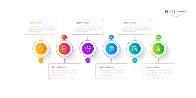 Multicolored gradient infographic elements with six options