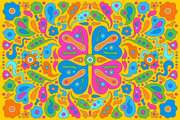 Multicolored hand drawn psychedelic groovy background