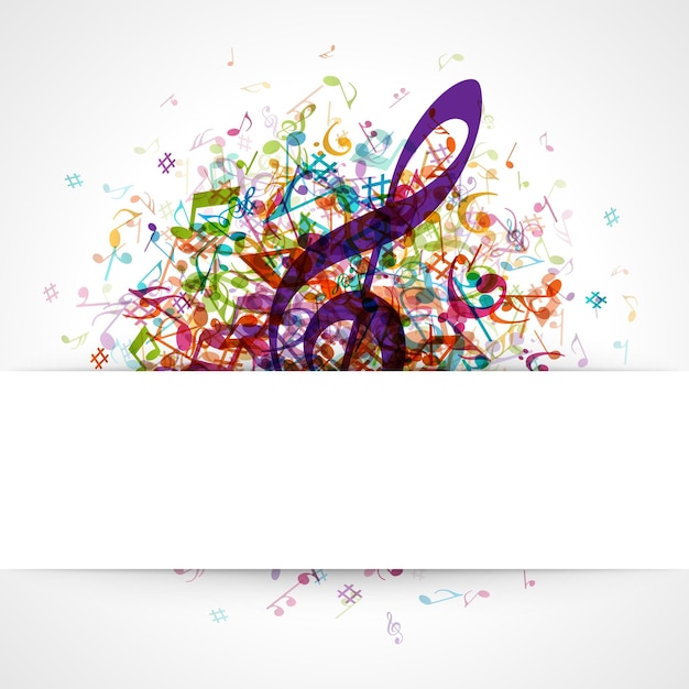 Vector multicolored musical explosion of notes vector template monochrome art with white stripe and creative designs