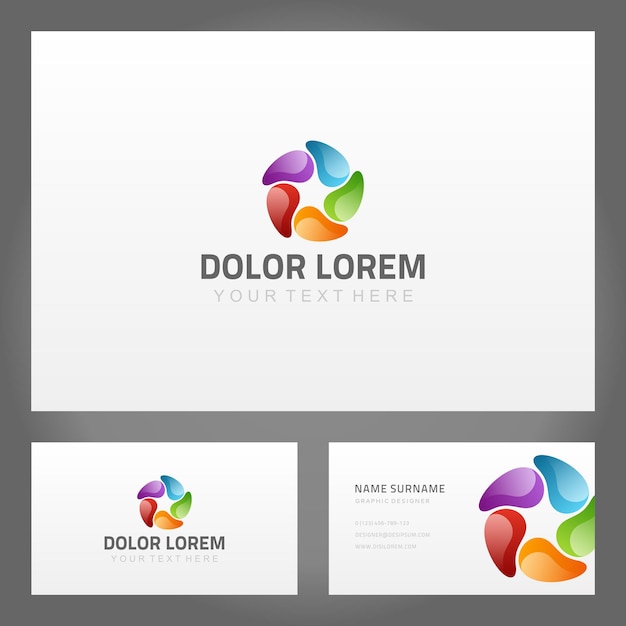 Multicolored soft liquid leaves circle ornament minimalist design business card template vector