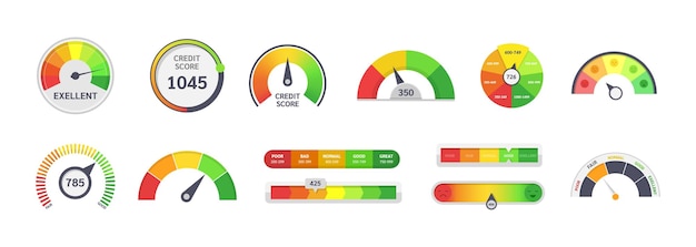 Multicolored speedometer scale set Meter level score measure graphic dial with different colors